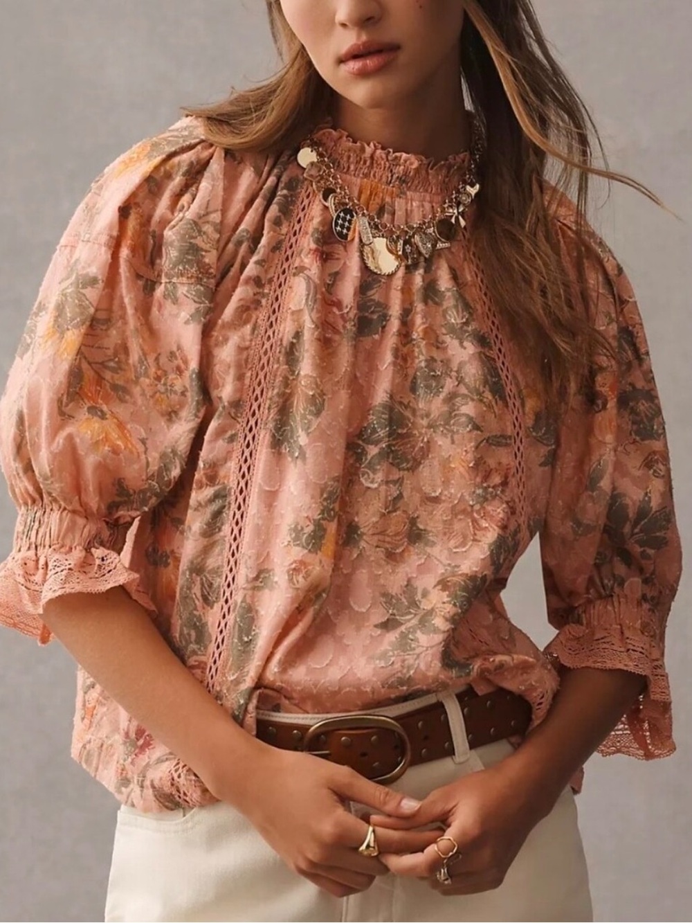 Anthropologie pilcro pink floral blouse